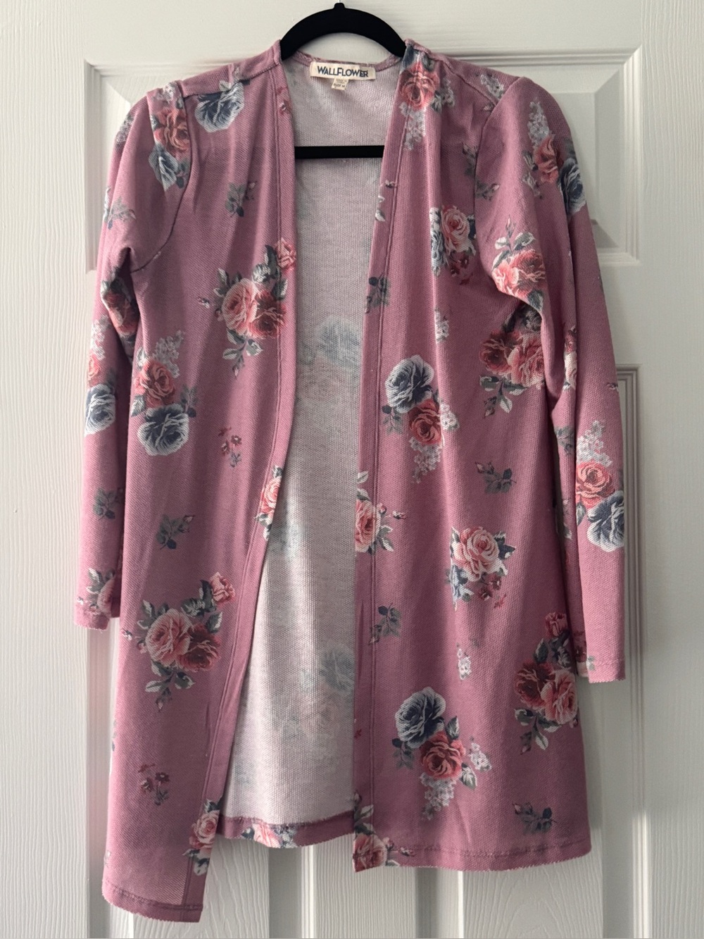 Wallflower Dusty Rose Floral Open Front Cardigan
